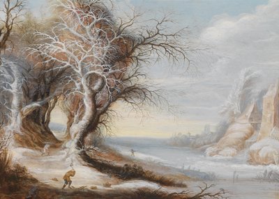 A Winter Landscape with Woodcutter by Gijsbrecht Leytens